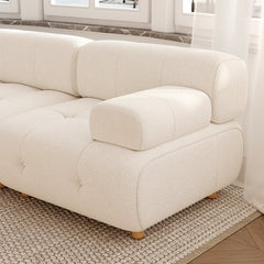 Modernes L-förmiges, modulares, weißes Ecksofa aus Bouclé-Sofa mit Holzbeinen