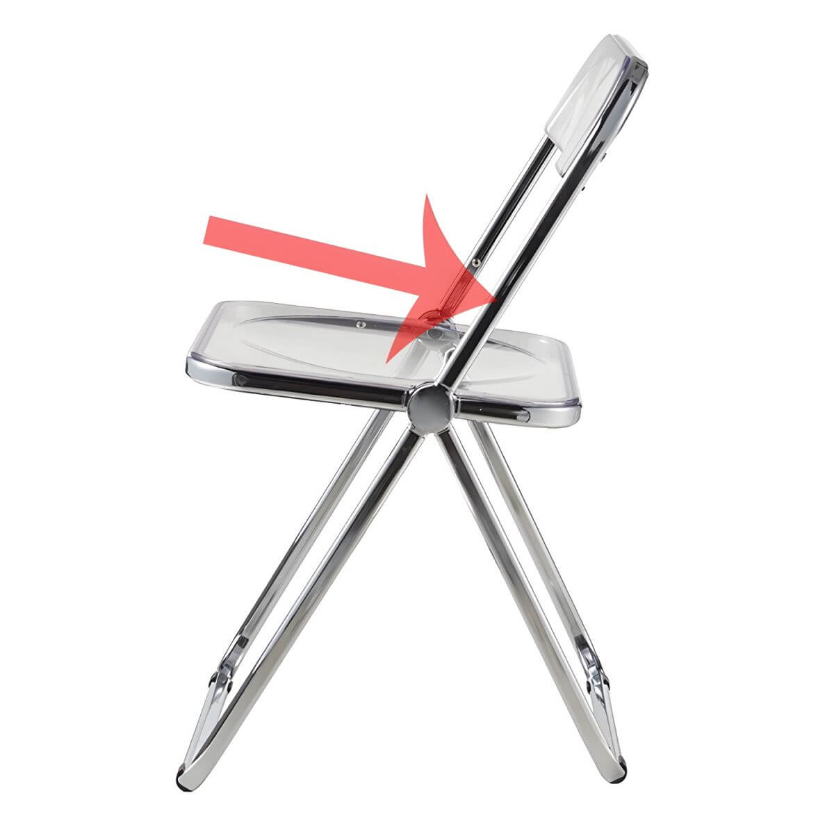 Contemporary acrylic folding armless chair with open back, ideal for dining rooms