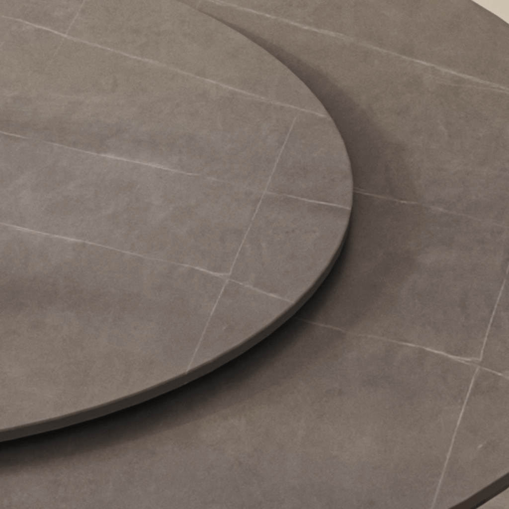 High-End Rotating Round Dining Table in Stylish Gray and Warm Wood Finish