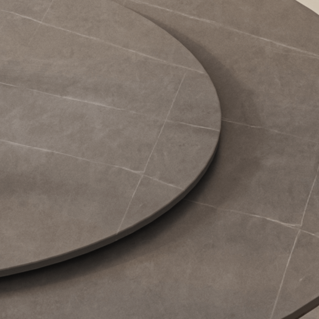 High-End Rotating Round Dining Table in Stylish Gray and Warm Wood Finish