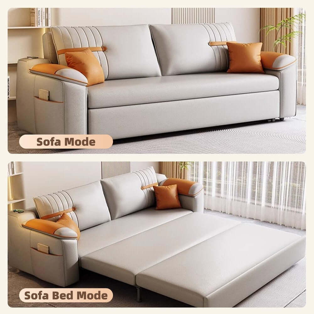 Convertible sleeper sofa bed with spacious storage compartment for small living spaces