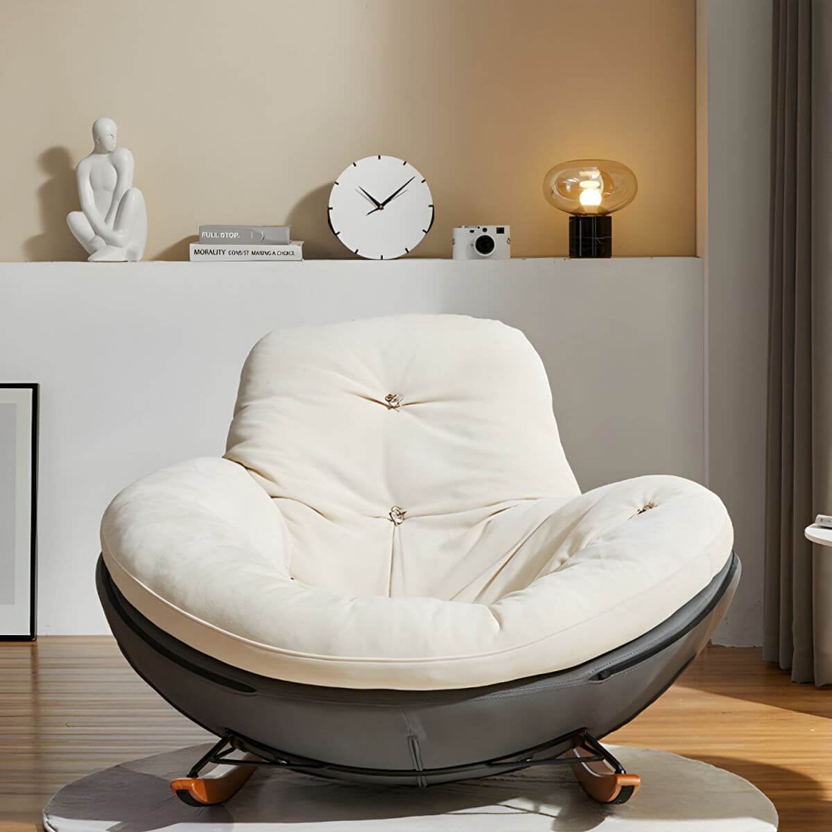 Chaise d'Accent en Bois Rembourrée et Capitonnée avec Pieds Noirs Chaises à Bascule Image secondaire du produit