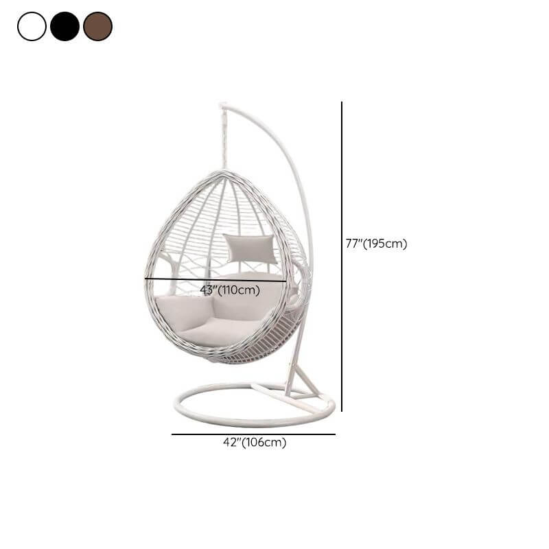 Metal upholstered porch swing egg chair with stand and chain, seating for two in cocoa and cream colors