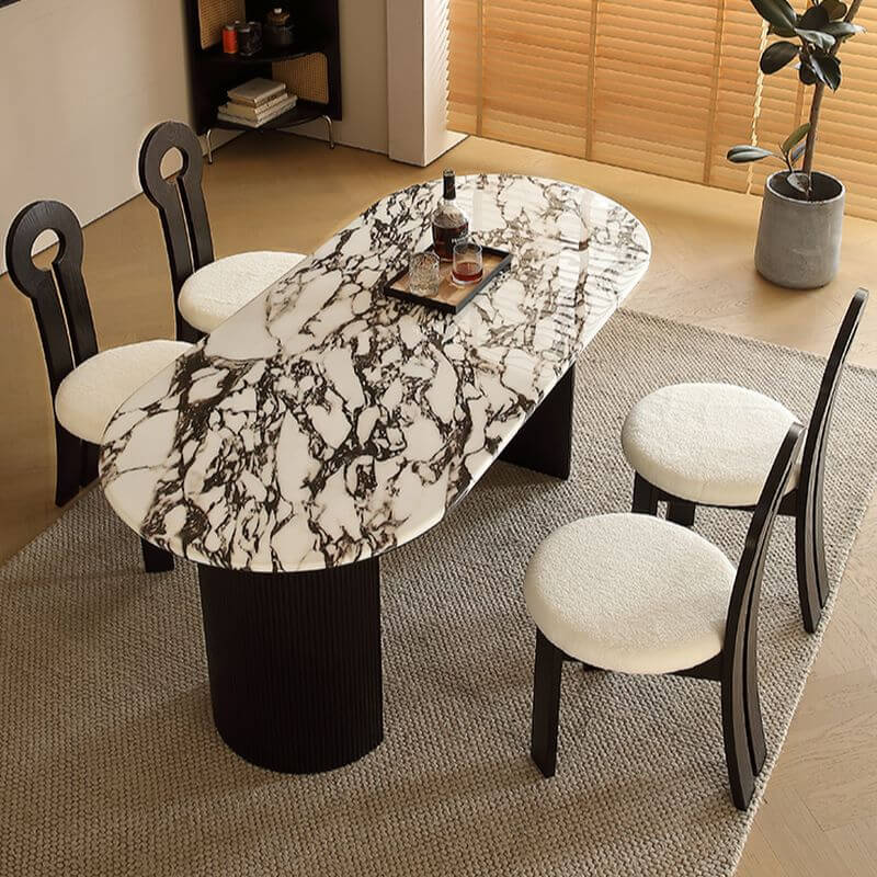 Oval multicolor genuine marble dining table set with 4 chairs for stylish dining rooms main product image