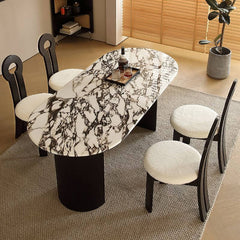 Chic Oval Multicolor Genuine Marble Dining Table Set for 4 Chairs Dining Room Sets