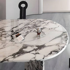 Contemporary Oval Dining Table with White Marble Top, Fixed Table Dining Tables