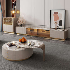 2-Piece Modern Round Coffee Table with 2 Drawers & Metal Legs