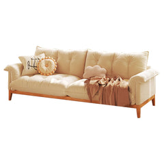 Modern 3-Seater Sofa Beige Solid Wood Cotton Linen Sofa