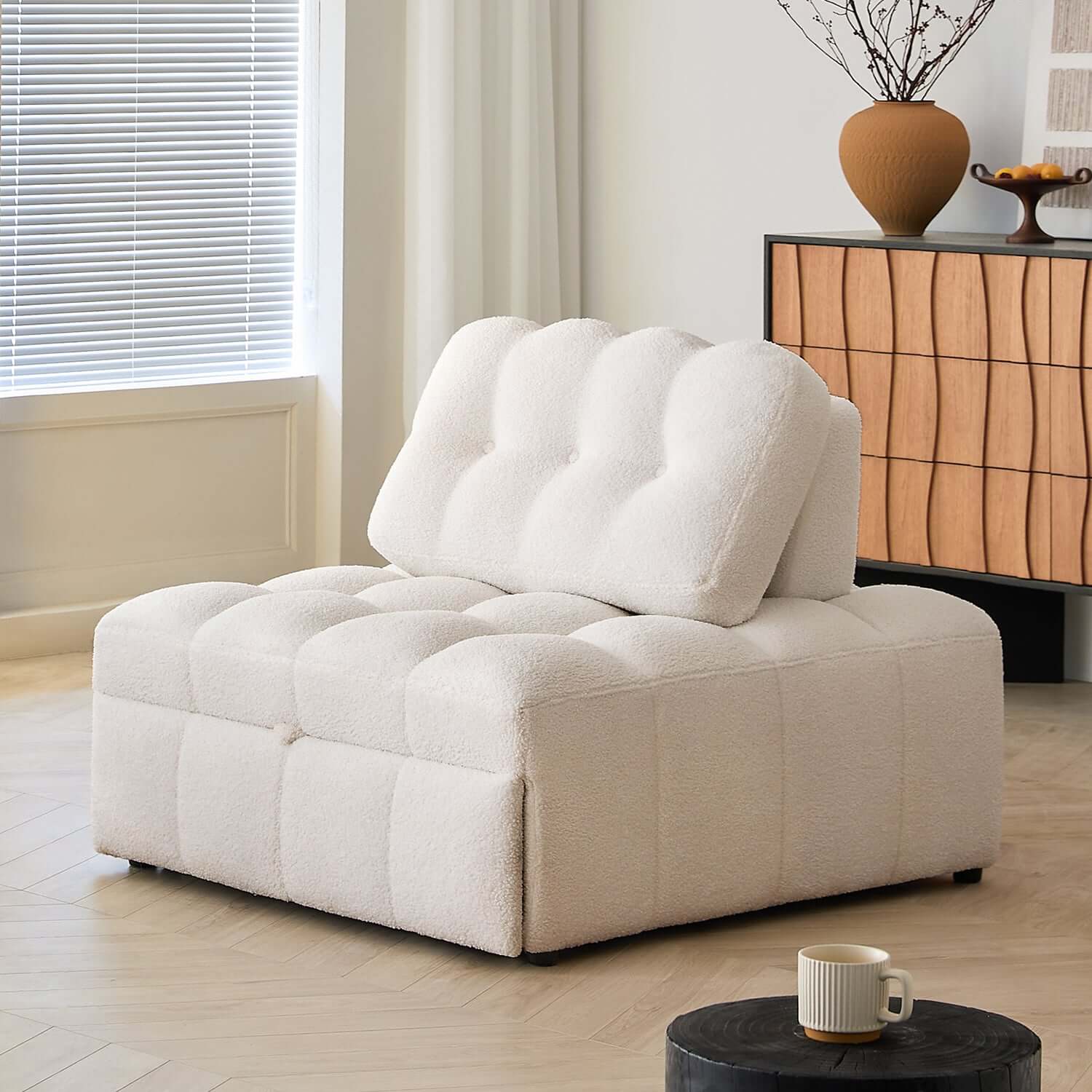 Cocochairs Modern Chenille Pull-Out Single Sofa Bed – Space-Saving Lounge & Guest Sleeper