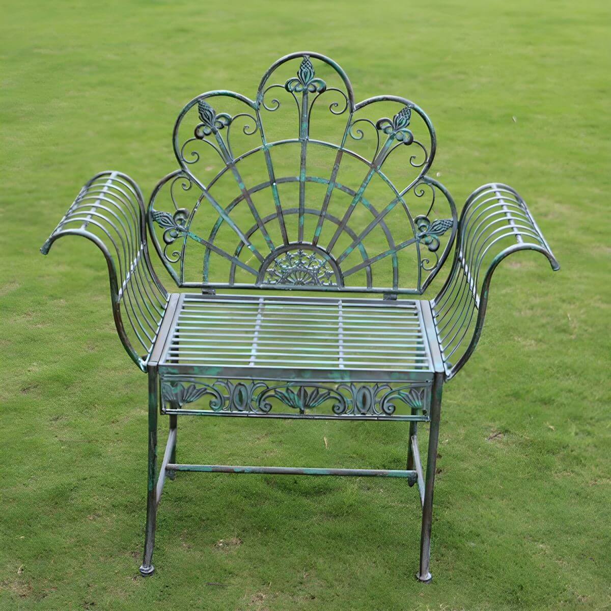 Green metal outdoor dining chair with classic style and water-resistant finish main product image