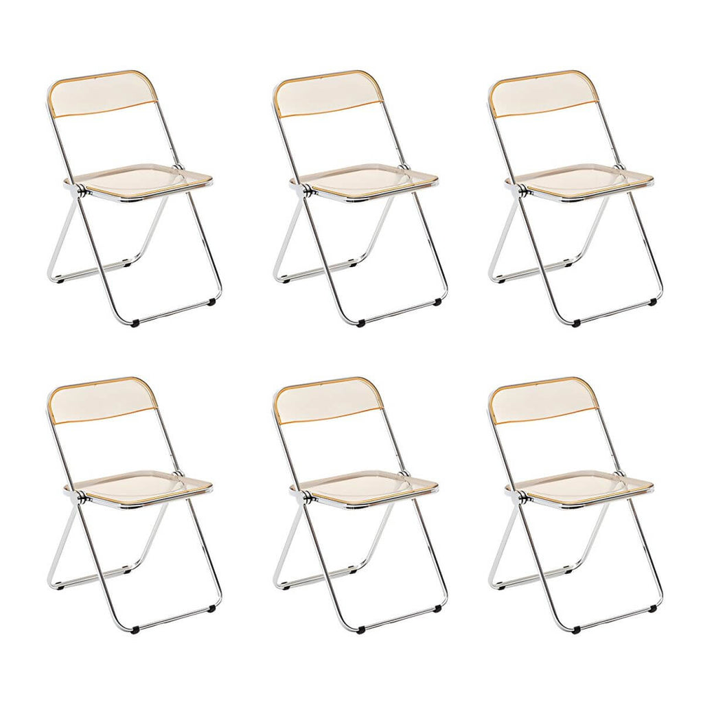 Scandinavian style dining chair with silver metal legs and plastic acrylic seat