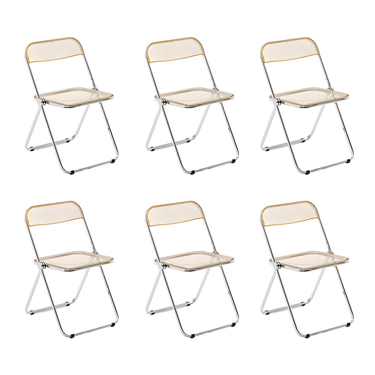 Scandinavian style dining chair with silver metal legs and plastic acrylic seat