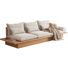 Cotton Linen Beige Sofa With Wood Frame & Storage Underneath