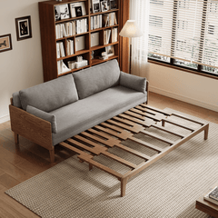 Stylish Gray Corduroy Sofa Bed with Durable Ash Wood Frame – Versatile Foldable Design for Small Spaces