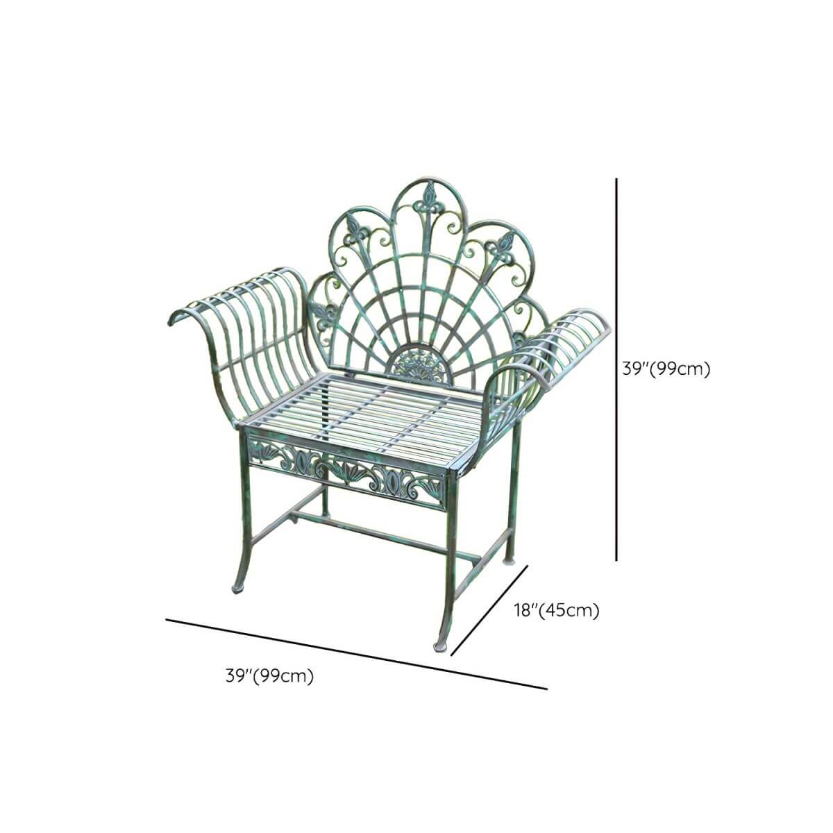 Green metal outdoor dining chair with classic style and water-resistant finish