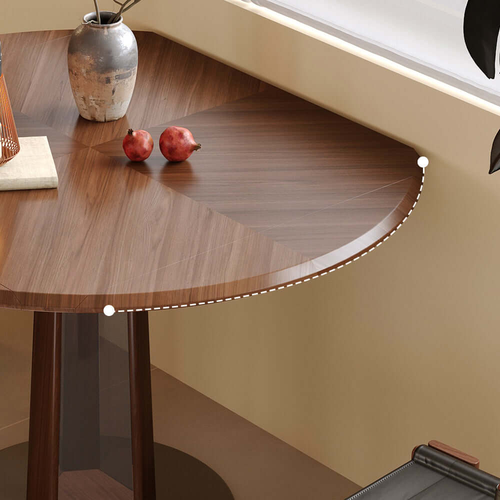 Extendable Nordic style solid wood dining table with foldable square and round design, featuring LED light