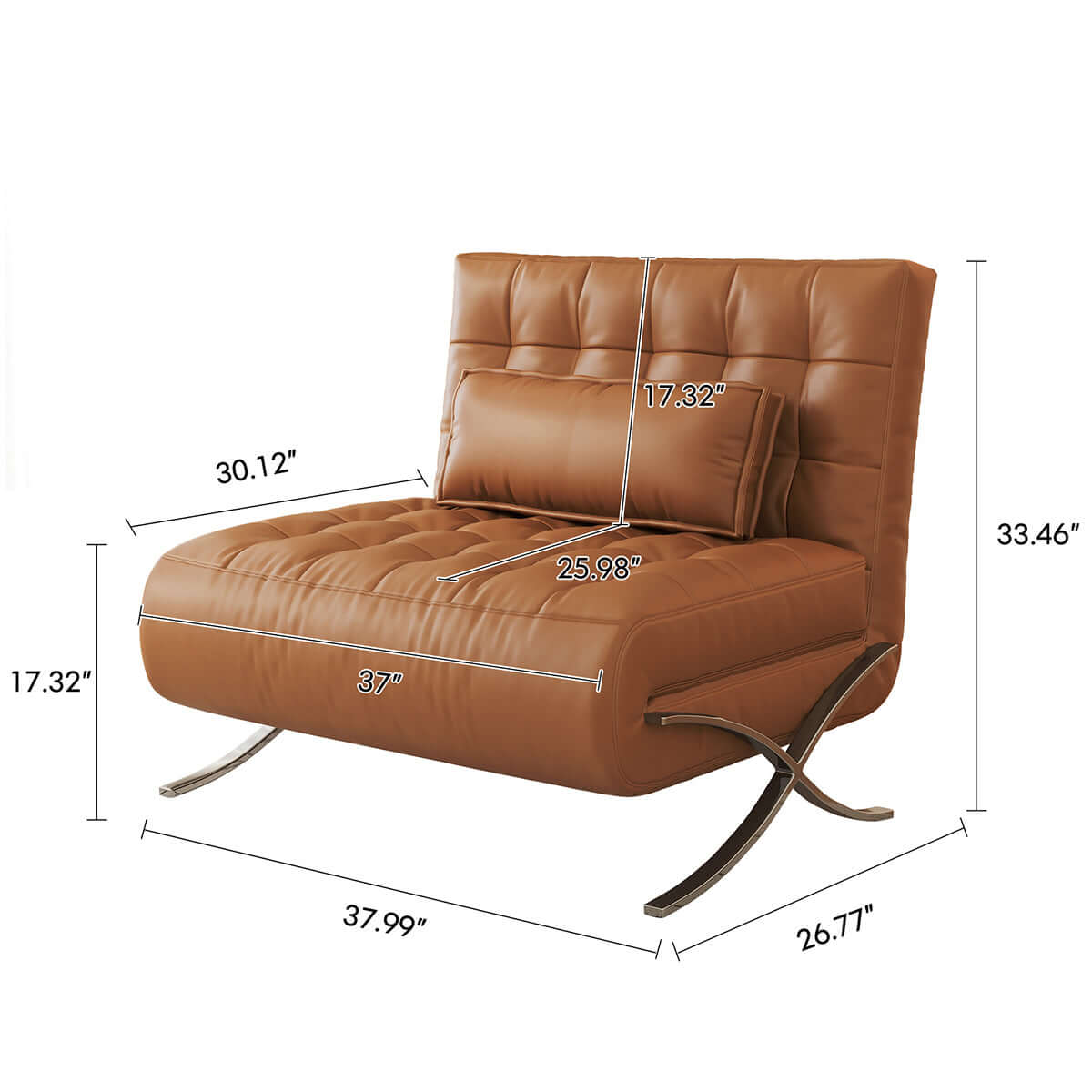 Retro leather Barcelona sofa chair with metal legs, featuring a lazy design for comfort