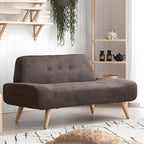 Small Scandinavian style sofa with wood frame and solid color polyester upholstery