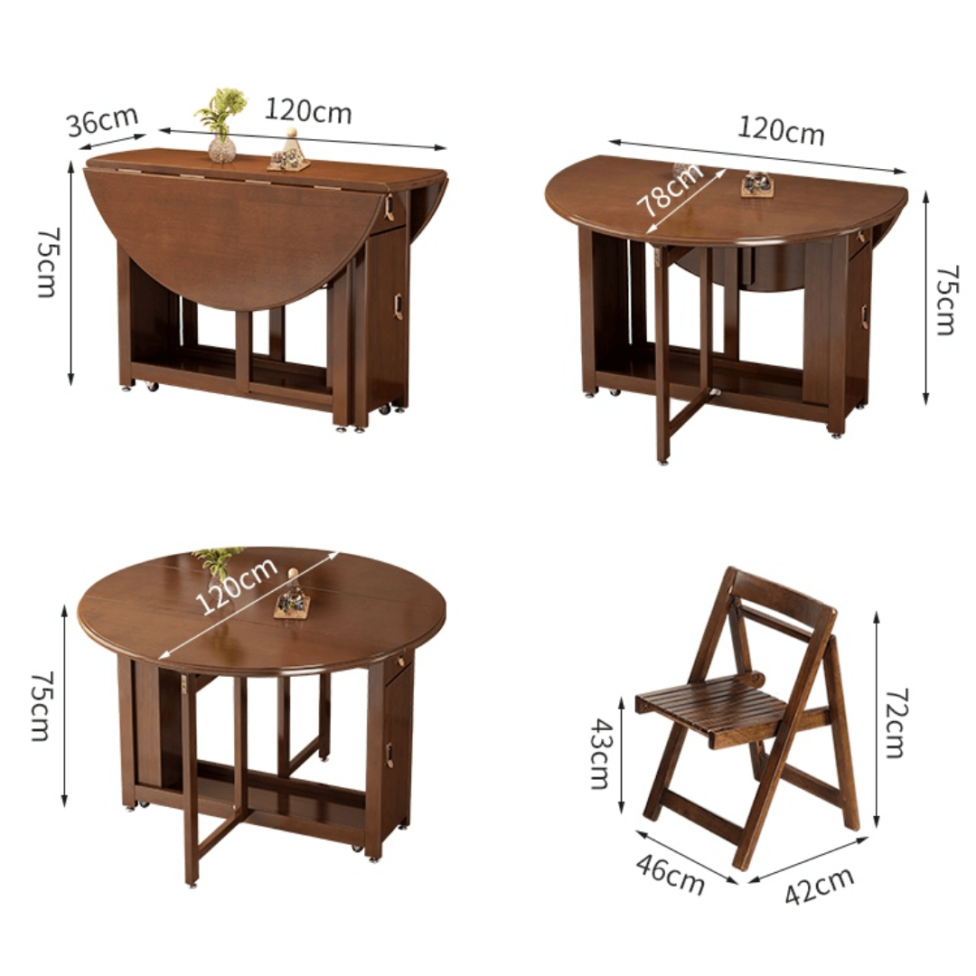 Solid wood folding dining set with smooth surface, easy mobility, and stable design