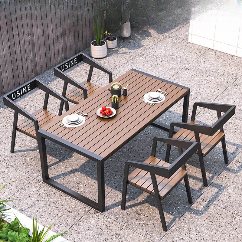 Cocoa color modern patio dining set with laminate tabletop, UV-proof, available in 5 or 7 pieces