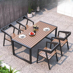 Modern Simple Style Patio Dining Set with Chair, Laminate Table Top, Available in 5/7-piece, Cocoa Color, UV-proof, Rectangular/Square Shape Patio Dining Sets