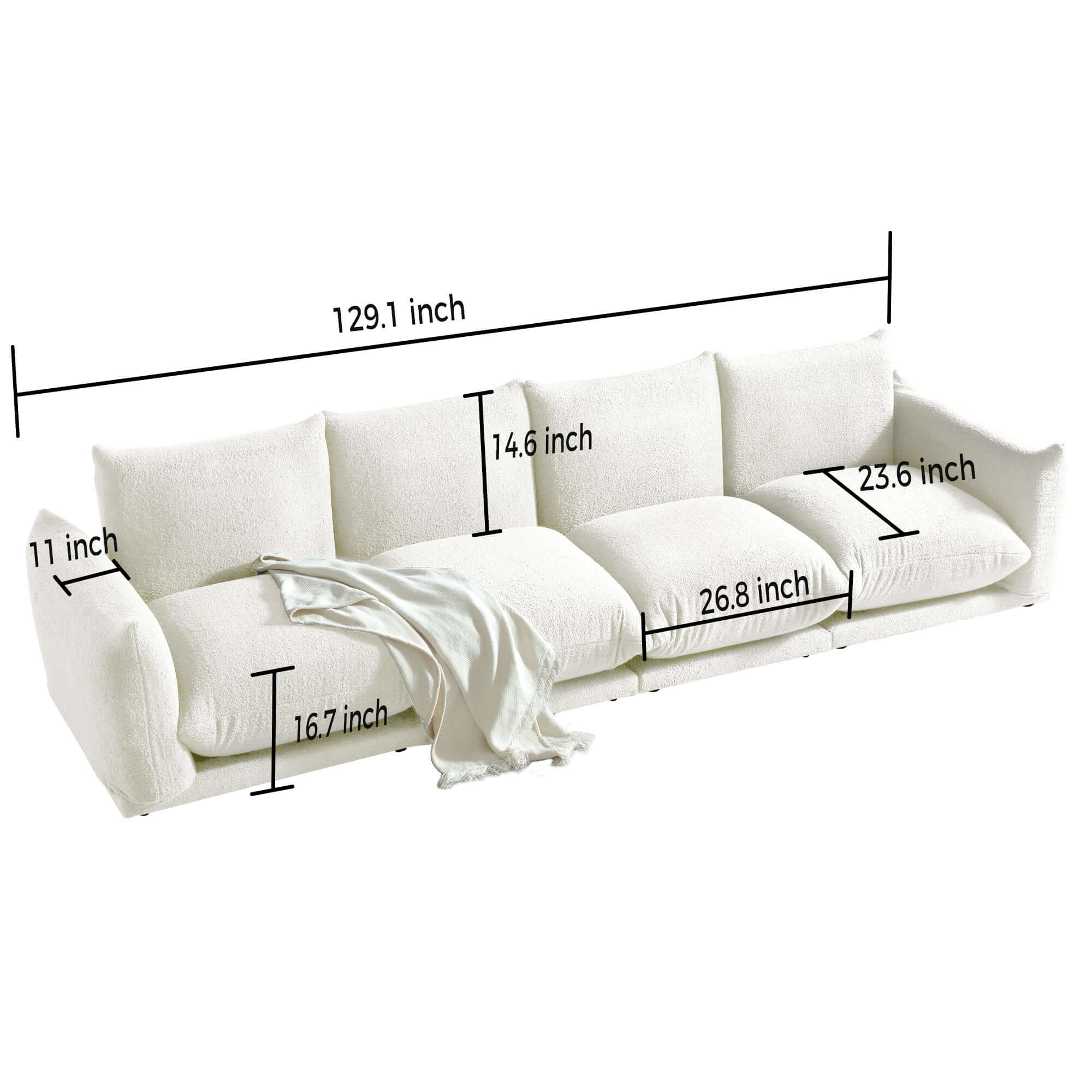 Oversized modern modular cloud sectional couch with lambswool fabric and chaise lounge