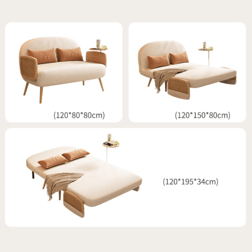 MidCentury modern single sofa bed with rattan, convertible folding daybed and lounge chair