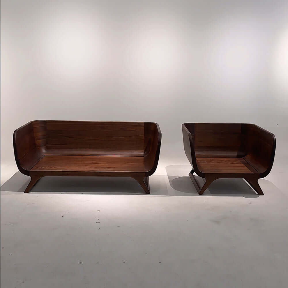 Cocochairs Modern Walnut Solid Wood Straight Sofa – Removable Cushions, Mid-Century 3-Seater Couch for Living Room