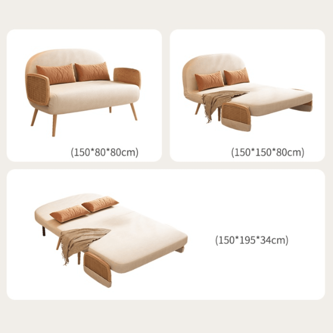 MidCentury modern single sofa bed with rattan, convertible folding daybed and lounge chair