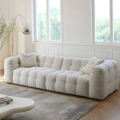 27.55" Tall Tuxedo Arm Sofa Fabric Biscuit Back Sofa in White Sofa