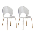Stackable acrylic dining chair with open back and metal legs, armless design for modern dining rooms