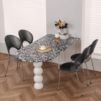 Half-elliptical terrazzo dining table with multicolor mosaic design, durable and stylish