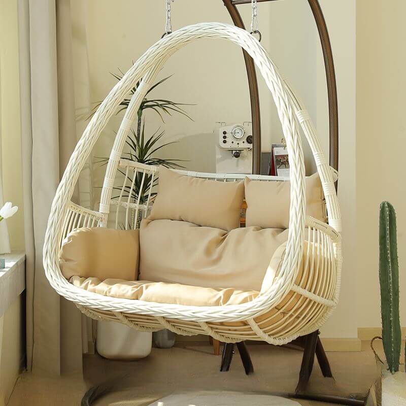 Metal stand porch swing with tropical unfinished color, pads, and chain for two swings