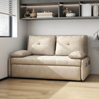 White polyester blend sleeper sofa with metal frame and casters, modern futon for versatile seating