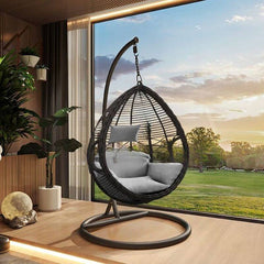 Tropical Ivory/Unfinished Color/Auburn Hydrophobic Framed Pads Porch Swing with Stand and Chain, Metal Stand Included Porch Swings