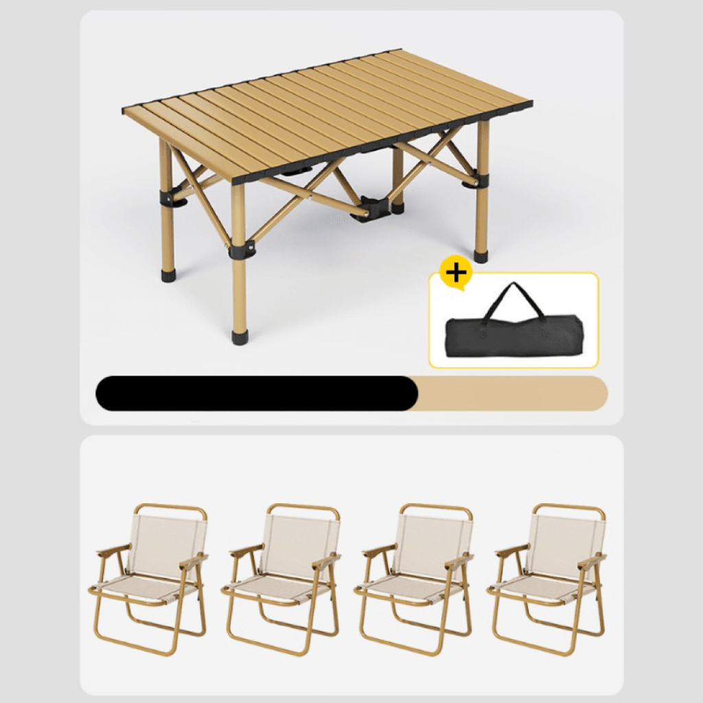Foldable outdoor dining set with chairs and table, ideal for camping and backyard BBQs