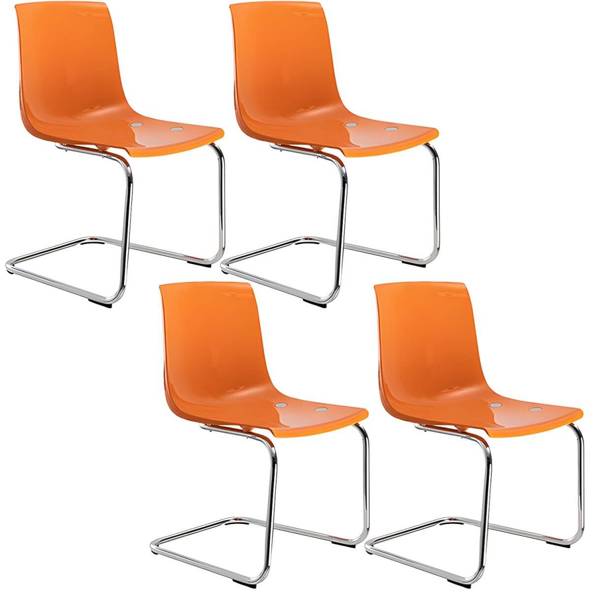 Scandinavian style plastic and acrylic dining side chair with silver legs, non-upholstered design