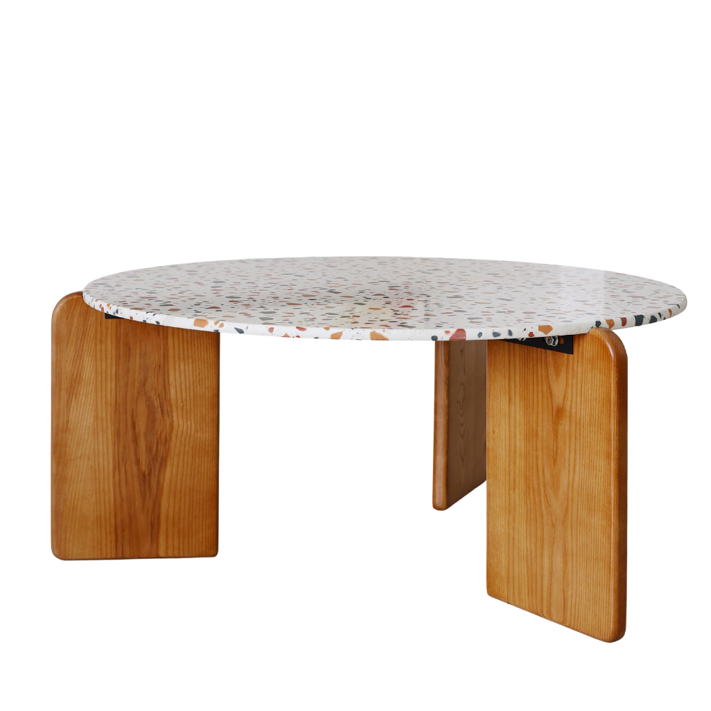 Nordic-Inspired Terrazzo Coffee Table - Unique Round Design with Quality Wooden Legs