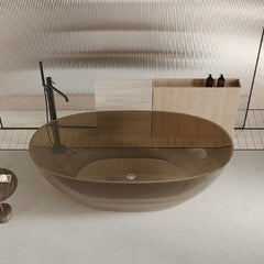 70 Inch Transparent Resin Soaker Modern Bathtub In Black, Floor-Standing Bathtub