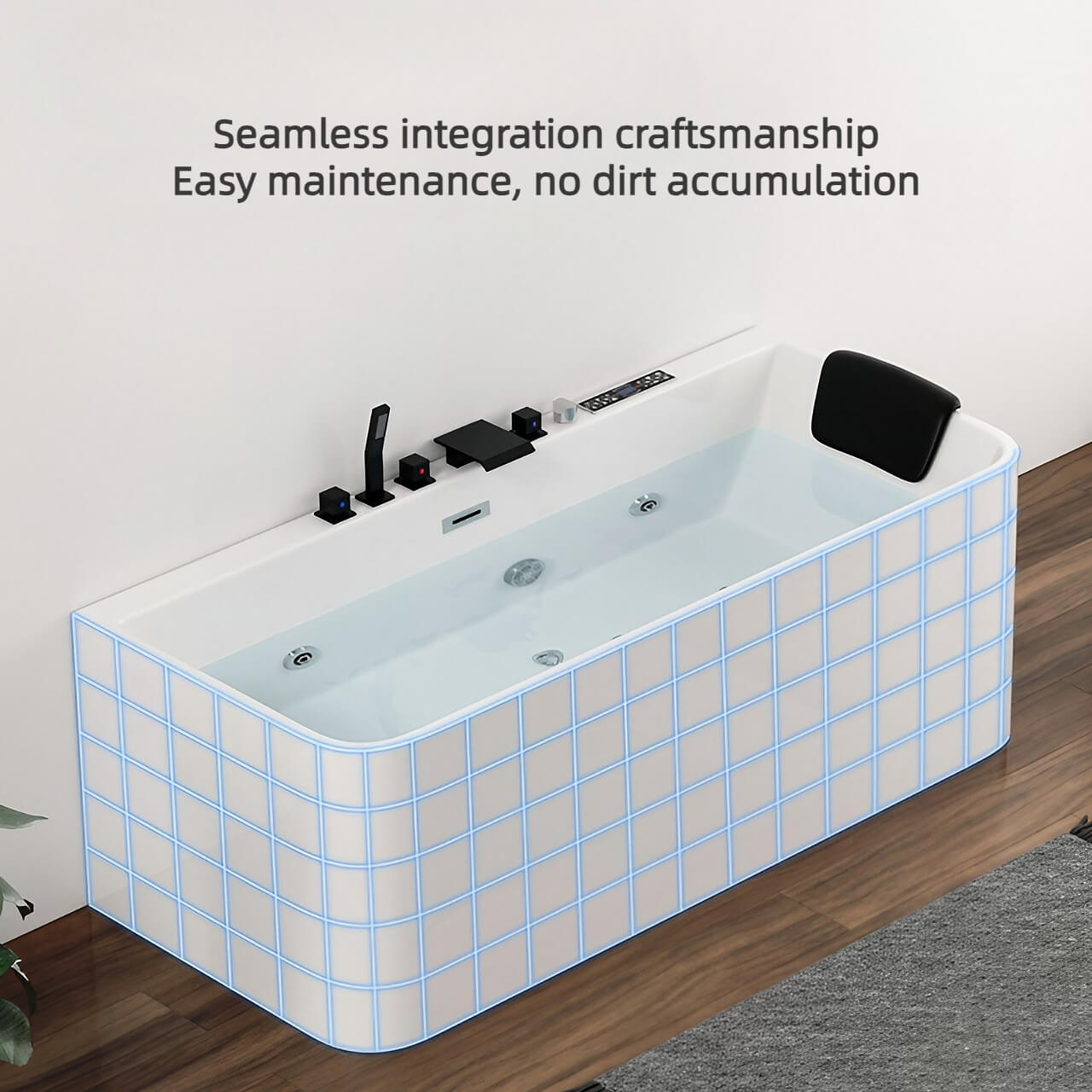 55-Inch White Acrylic Single Soak Rectangular Bathtub in a Modern Bathroom Setting