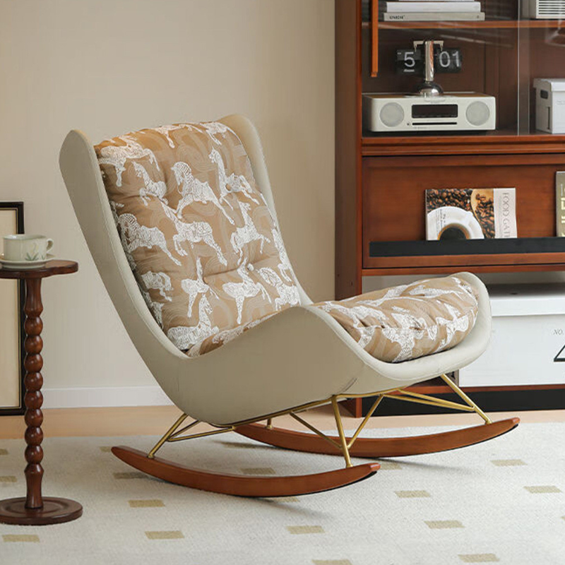 Elegant Grey Art Deco Fabric Upholstered Rocking Armchair with Rear Back