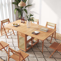 Foldable Solid Wood Dining Table and Chairs Set with Storage Space