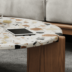 Nordic-Inspired Terrazzo Coffee Table - Unique Round Design with Quality Wooden Legs