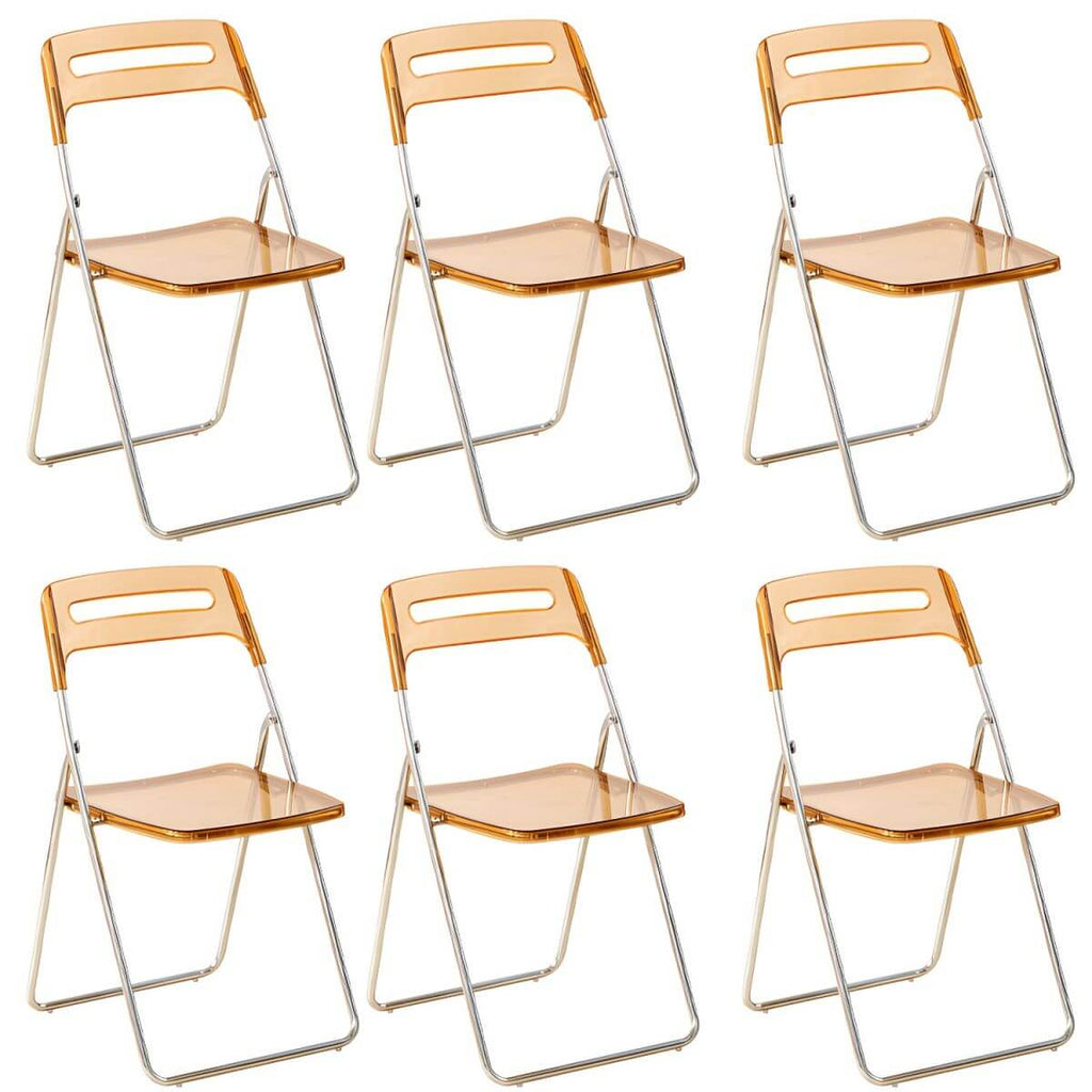 Modern collapsible open back side chair made of plastic and acrylic, ideal for kitchen and dining areas