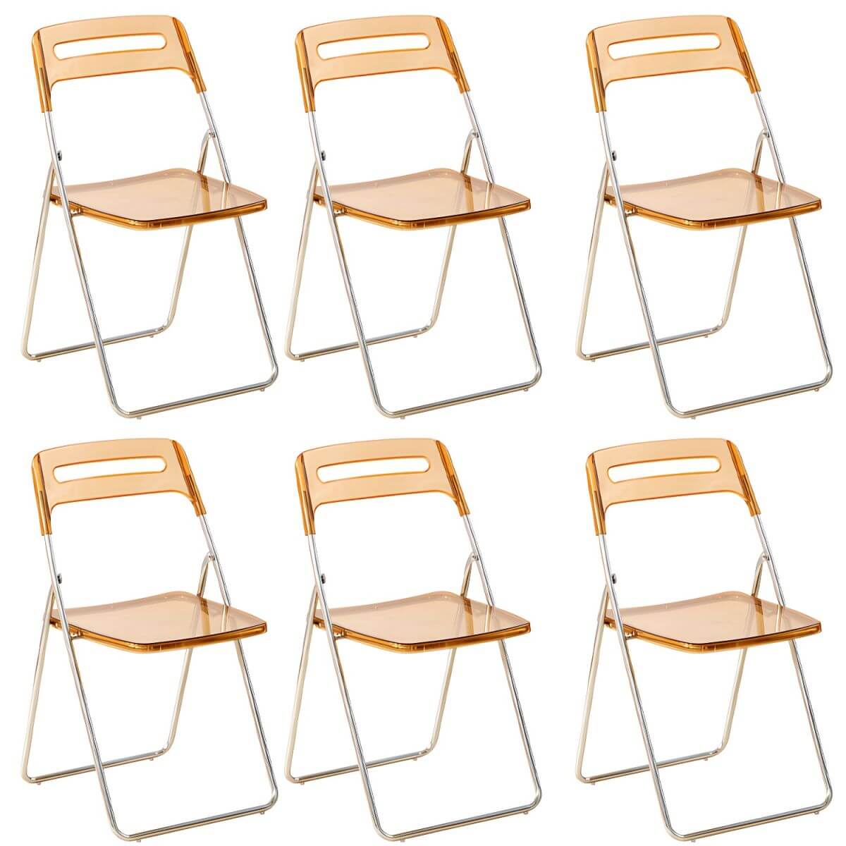 Modern collapsible open back side chair made of plastic and acrylic, ideal for kitchen and dining areas