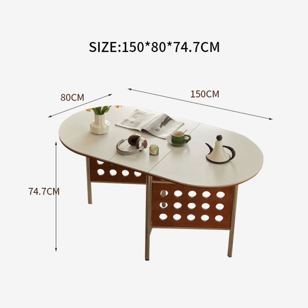 Retro-style dining table with smooth edges, perfect for family meals and work