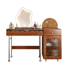 Freely Combinable Solid Wood Makeup Table with Cabinet & LED Mirror