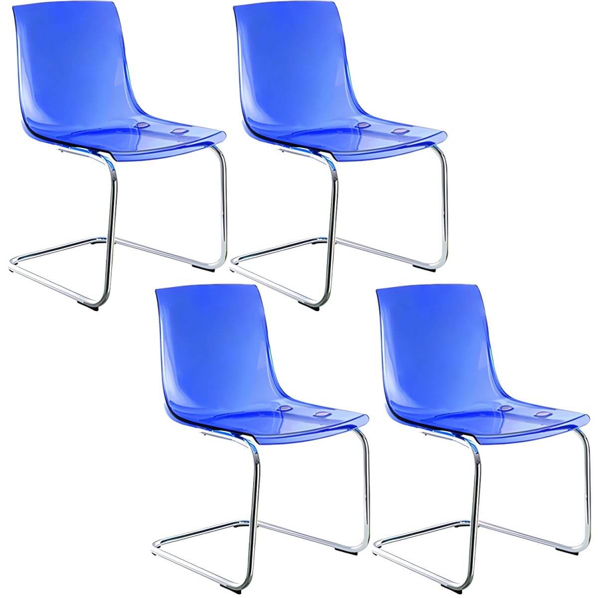 Scandinavian style plastic and acrylic dining side chair with silver legs, non-upholstered design