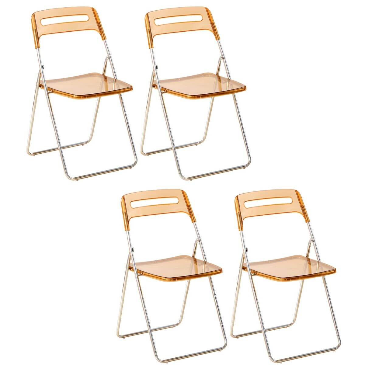 Modern collapsible open back side chair made of plastic and acrylic, ideal for kitchen and dining areas