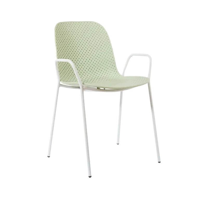 Scandinavian stackable kitchen chair with plastic and acrylic seat and metal legs